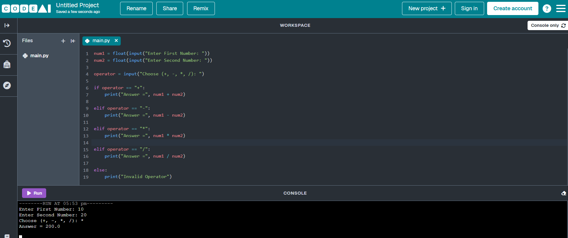 Complete Python Calculator Code